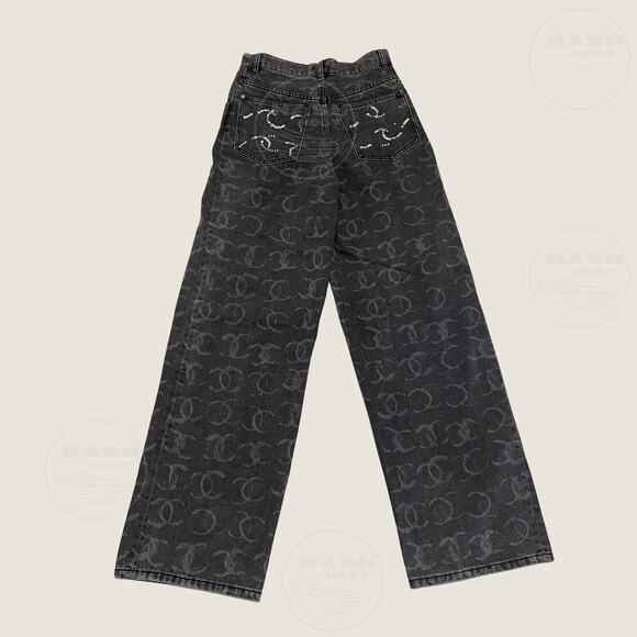CHANEL 23B 2024 Runway Jeans 34 FR | Black Denim, White CC Logo, Baggy Oversized - Picture 6 of 14